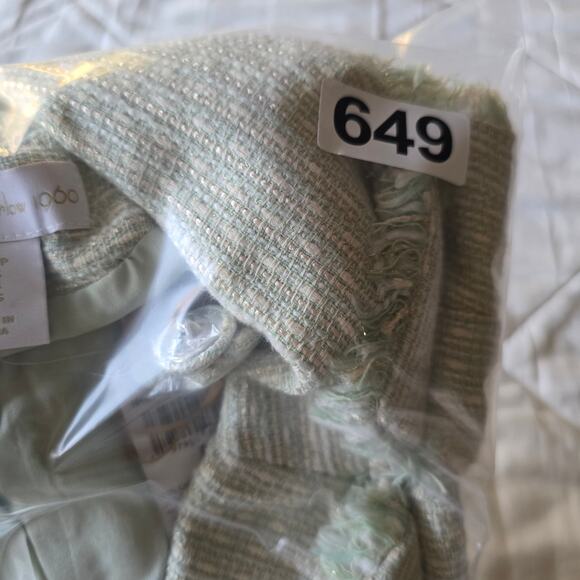 House of Harlow 1960 Tweed Fringe Blazer Green S Double Breasted Chic Old Money - Picture 10 of 10